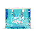 Holographic Beach Tote Bag — "JESUS LOVES YOU" Clear Iridescent Carryall